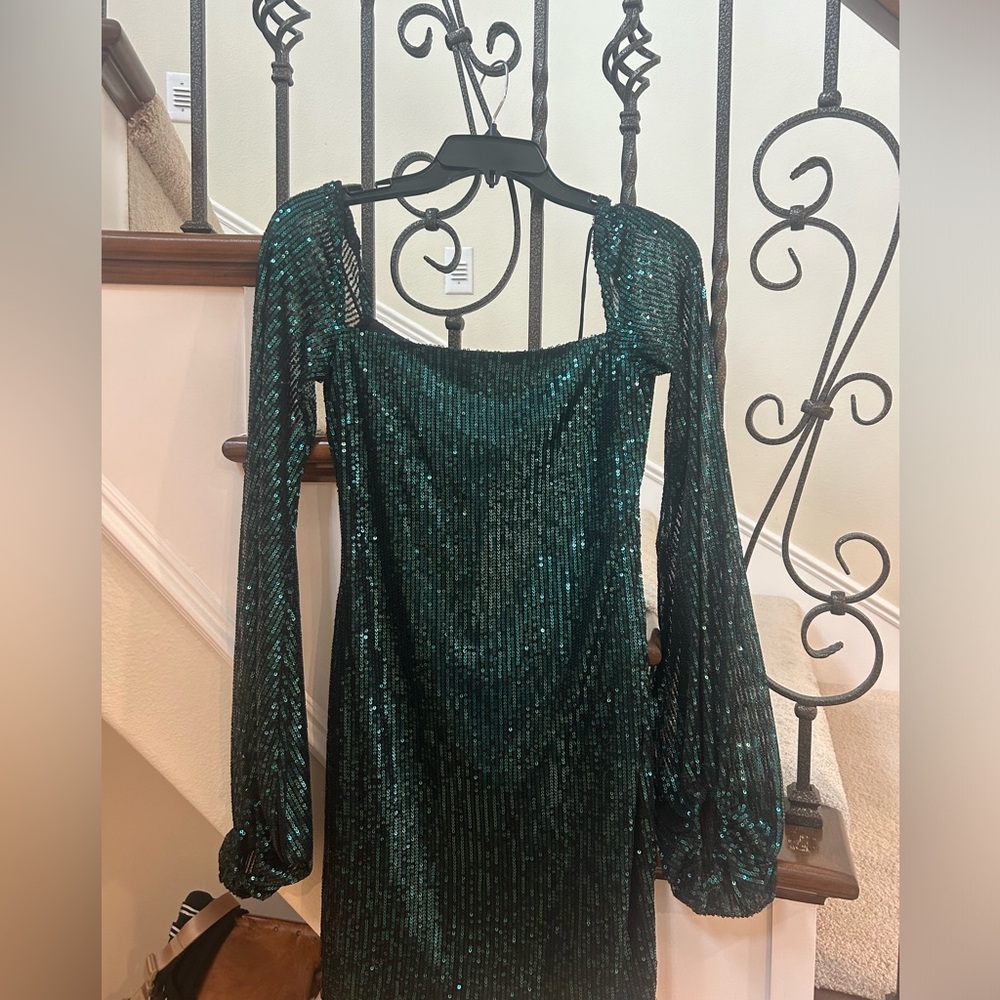 Green Sequin Long Sleeve Dress